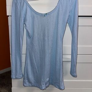 Baby Blue Lace-Trimmed Eyelet Pajama Romper Women's Size Small
